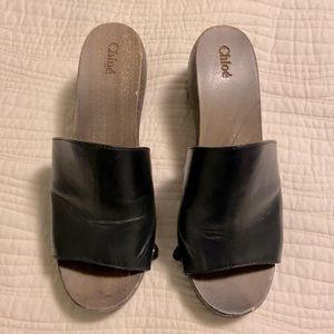 Chloe Slide Wedge Black Sandals, size 9.5
